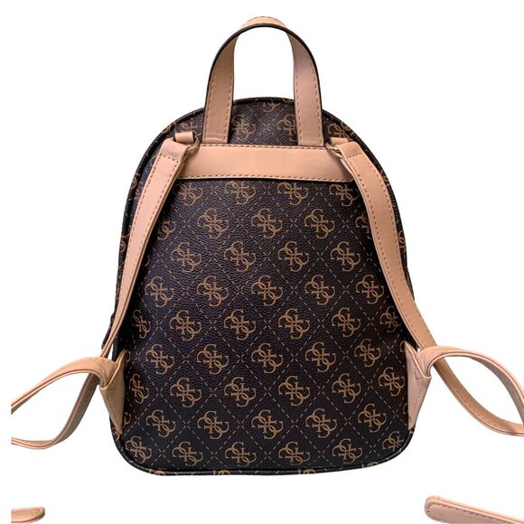 GUESS Mini Backpack Brown Logo Print Faux Leather Monogram Bag - Picture 6 of 13